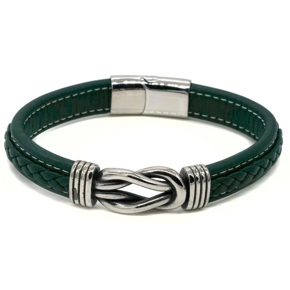 My Bead Emporium Other - Men's green leather bracelet love knot  magnetic clasp.